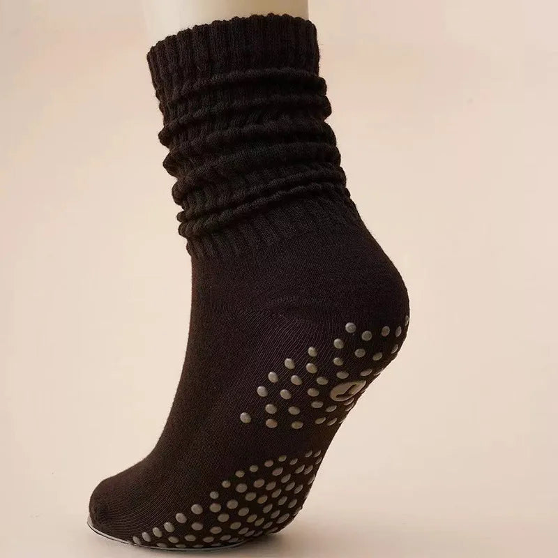Yoga Socks Mid-Calf Pilates Socks Non-Slip Women's Sweat-Absorbent Non-Slip Dotted Floor Socks Versatile Sports Fitness Silicone Socks Peaceful Pleasures Health and Wellness Coffee One Size