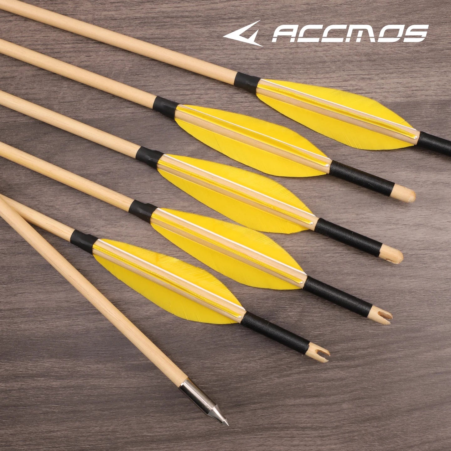 6 12 Wooden Arrows Recurve Bow Yellow Vanes Steel Tips Hunting Target