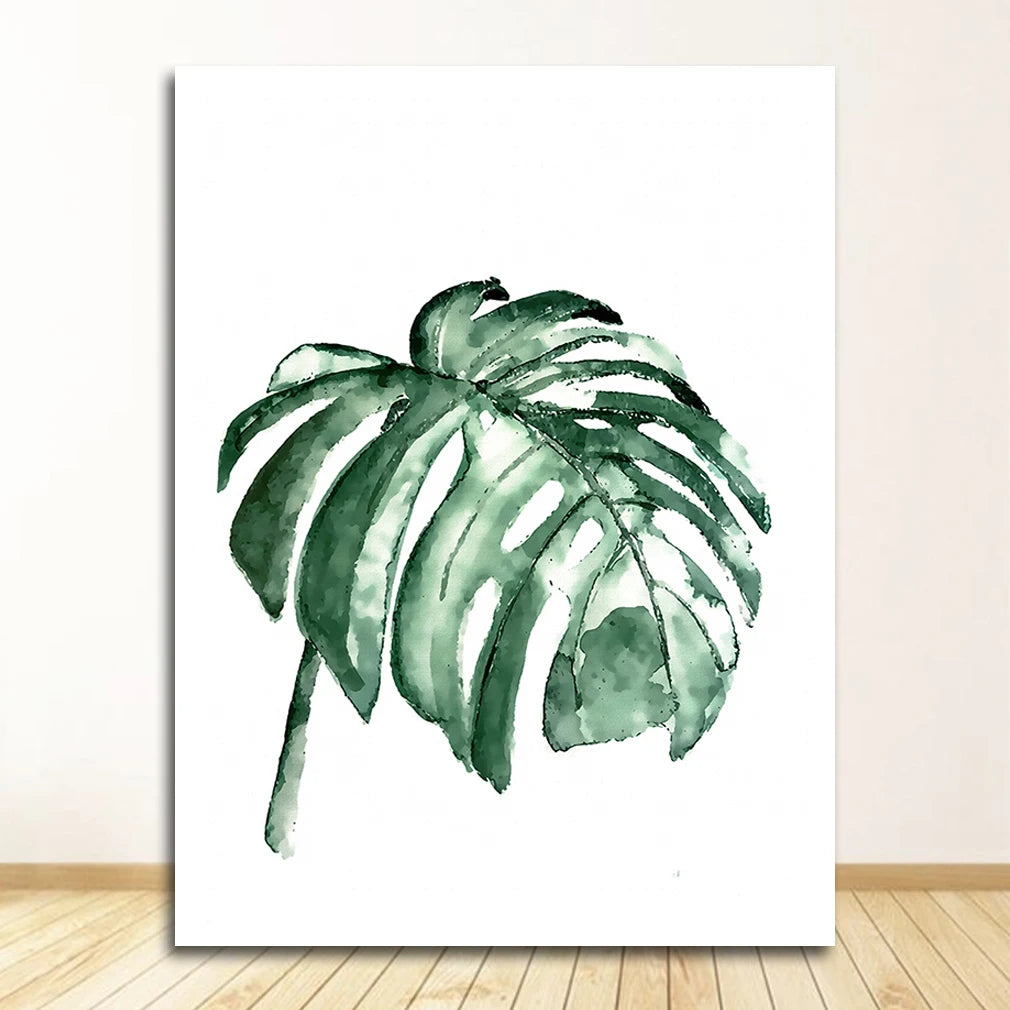 Wall Art Paintings for Living Room Home Decor Scandinavian Style Tropical Plants Poster Green Leaves Decorative Picture Modern Peaceful Pleasures Health and Wellness