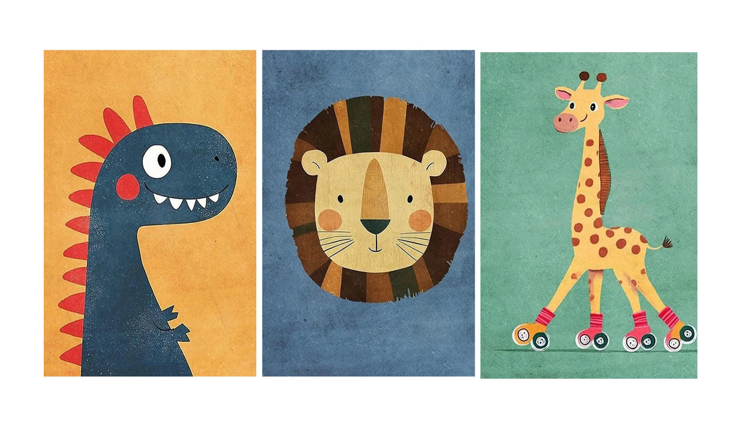 Funny Animal Balloon Canvas Wall Art | Kids Nursery Poster