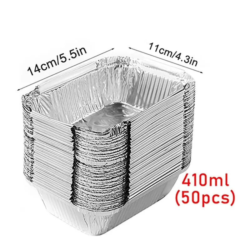 50pcs disposable aluminium foil, various sizes, tin pans are perfect for cooking, heating, storing and preparing food. Peaceful Pleasures Health and Wellness 410ml