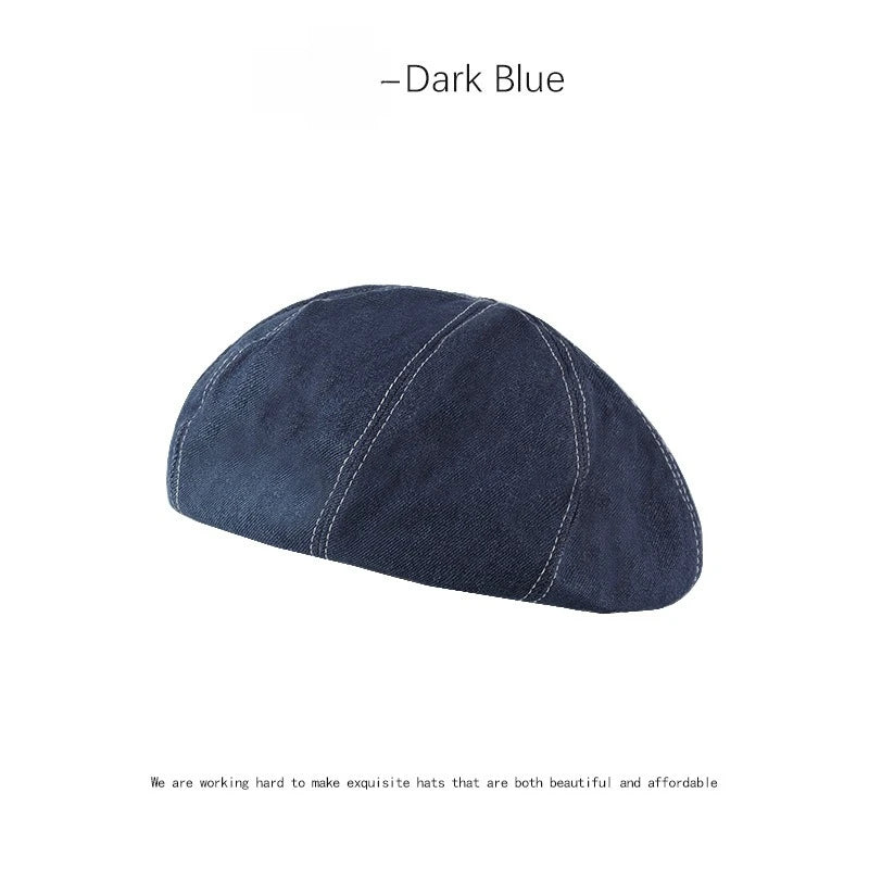 Women's Cotton Denim Beret | Adjustable Solid Color Spring Hat