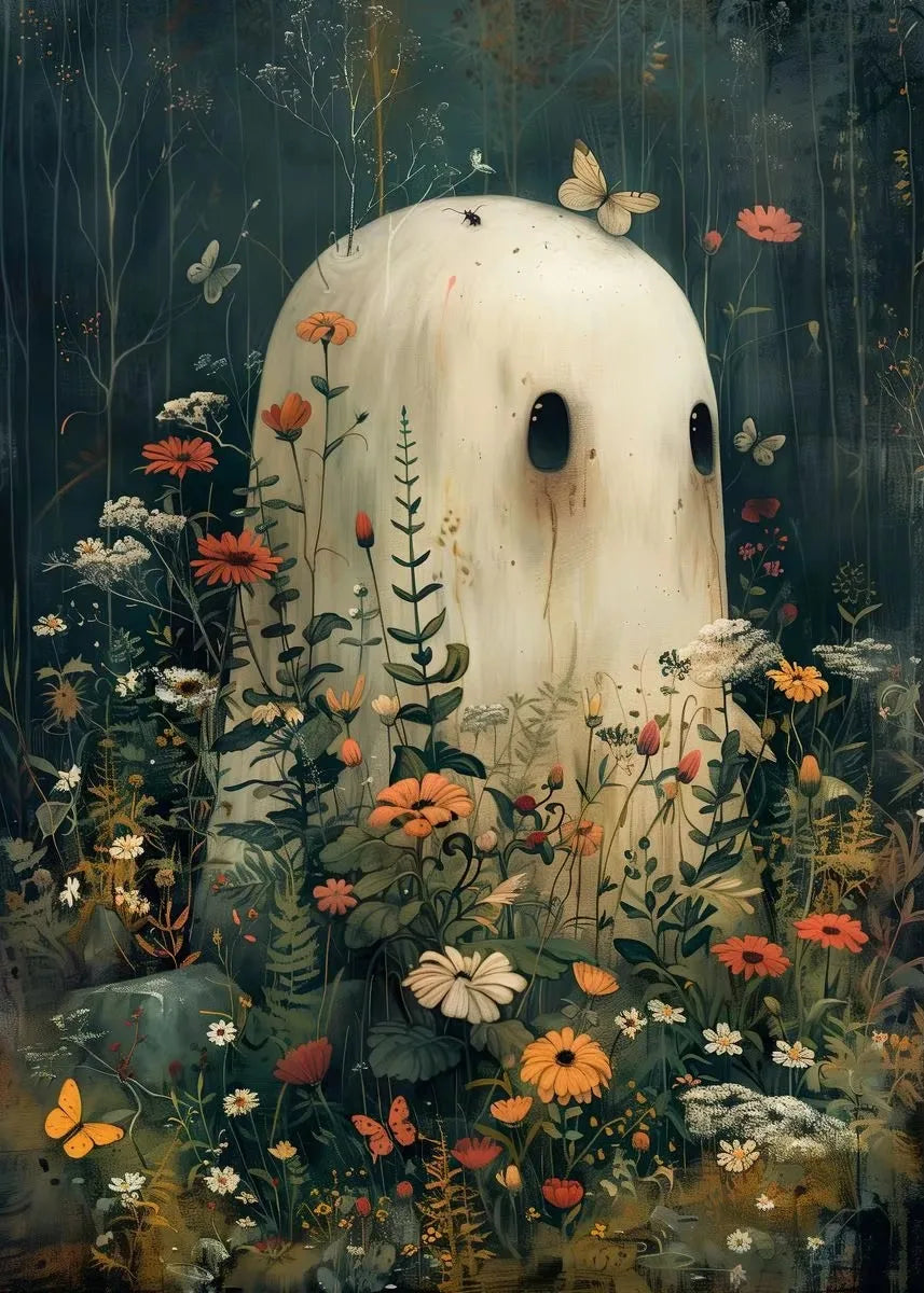 Halloween Ghost & Pumpkin Canvas Wall Art | Dark Academia Poster Canvas Wall Art Peaceful Pleasures Health and Wellness ZLH5366 30x45cm No Frame