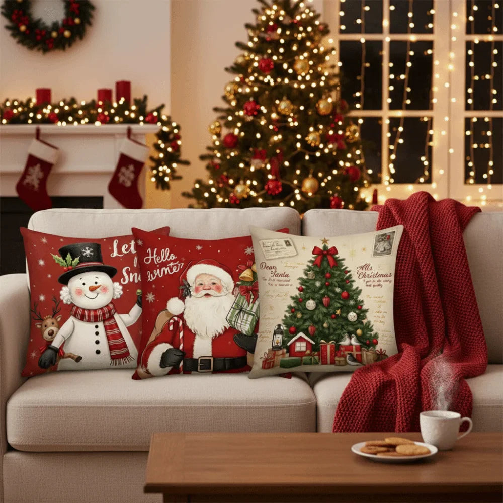 Christmas Cushion Cover 45x45cm – Tree & Snowflake Design
