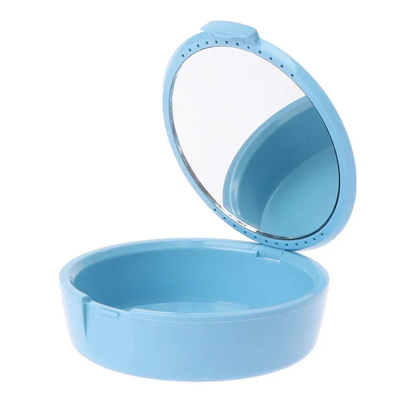 Travel Dental Retainer Case with Mirror – Magnetic Storage Box Dental Retainer Case Peaceful Pleasures Health and Wellness blue