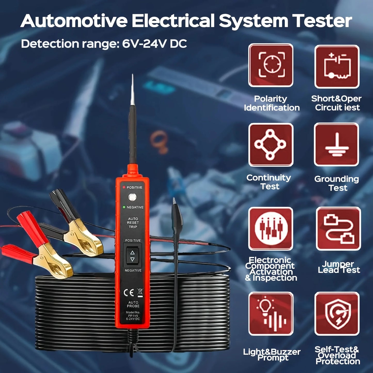 The circuit tester tool measures 6-24V DC with test lights, short circuit detection, polarity identification, continuity tester Peaceful Pleasures Health and Wellness