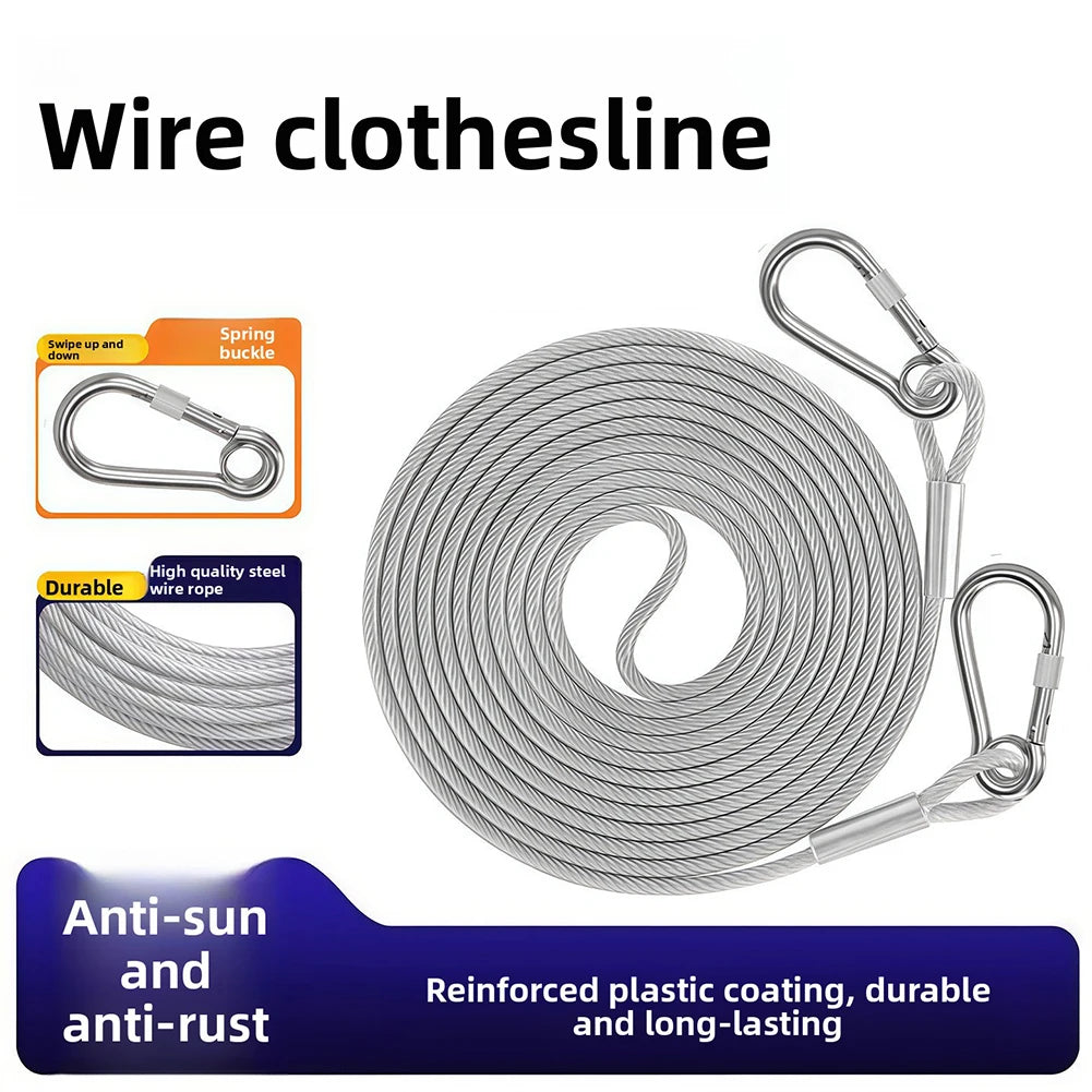 Stainless Steel Clothesline,Outdoor Thickened Steel Wire Rope,Adjustable Length Outdoor Drying Rope,for Backyard/Garden/Balcony Peaceful Pleasures Health and Wellness