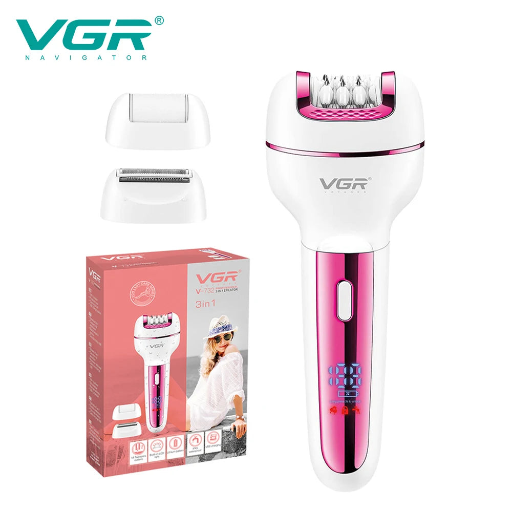 VGR 732 Original 3in1 Epilator Women Electric Shaver For Face Body Rechargeable Lady Trimmer Hair Removal Bikini Underarms Legs Peaceful Pleasures Health and Wellness