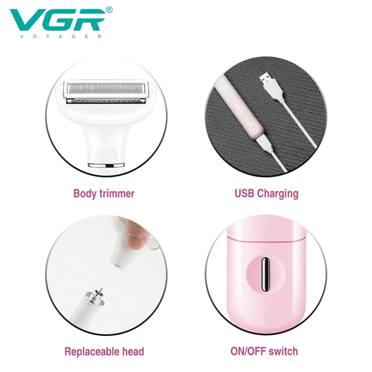 VGR Electric 3-in-1 Beauty Cleaning Set Facial Shaver Eyebrow Trimming Machine Nose Hair Trimmer Female Body Shaver V-611 Peaceful Pleasures Health and Wellness