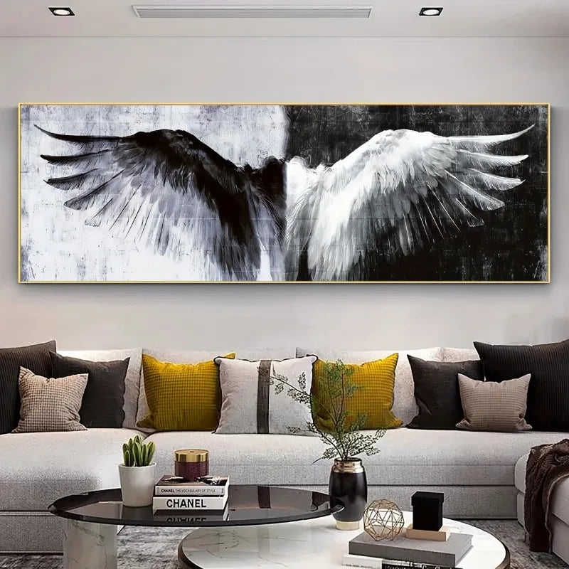 Retro Angel Wings Canvas Print | Black & White Wall Art Poster Canvas Wall Art Peaceful Pleasures Health and Wellness
