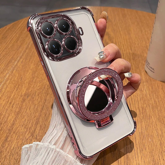 Xiaomi 15T 17T Pro Glitter Mirror Magnetic Stand Phone Case Phone Case Peaceful Pleasures Health and Wellness Pink For Xiaomi 15T Pro