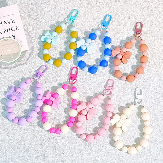 Pink Pearl Bow Keychain – Beaded Phone Charm & Bag Pendant Beaded Keychain Pendant Oasis Select