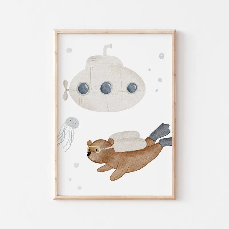 Cute Bear Cartoon Canvas Wall Art for Kids Nursery Room Decor