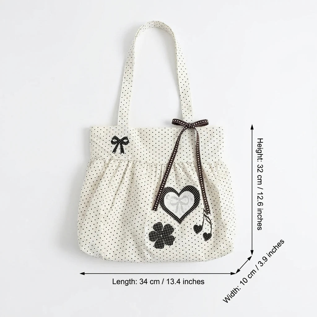 Tote Bag Large Capacity With Polka Dot Heart Print For Commuting And Everyday Use Peaceful Pleasures Health and Wellness