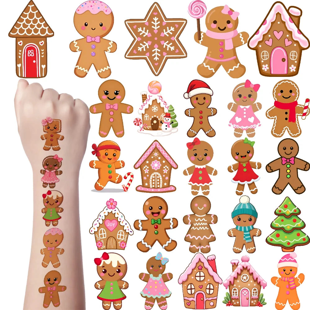 54pcs Christmas Temporary Tattoo Stickers – Gingerbread & Cupcake