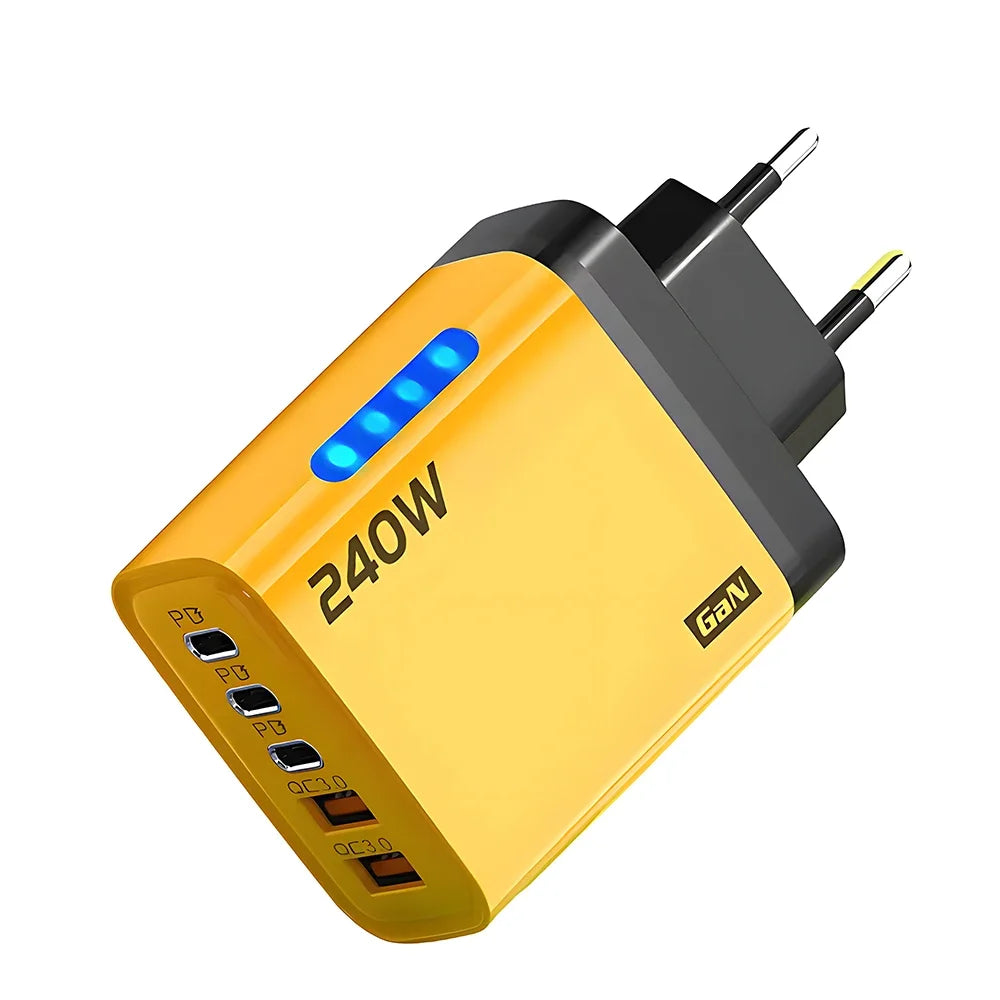 240W Fast Charger with 2 USB 3 Type-C PD 3.0 Fast Charging with LED Light for iPhone 16 Samsung Xiaomi POCO USB-C Wall Chargers Peaceful Pleasures Health and Wellness