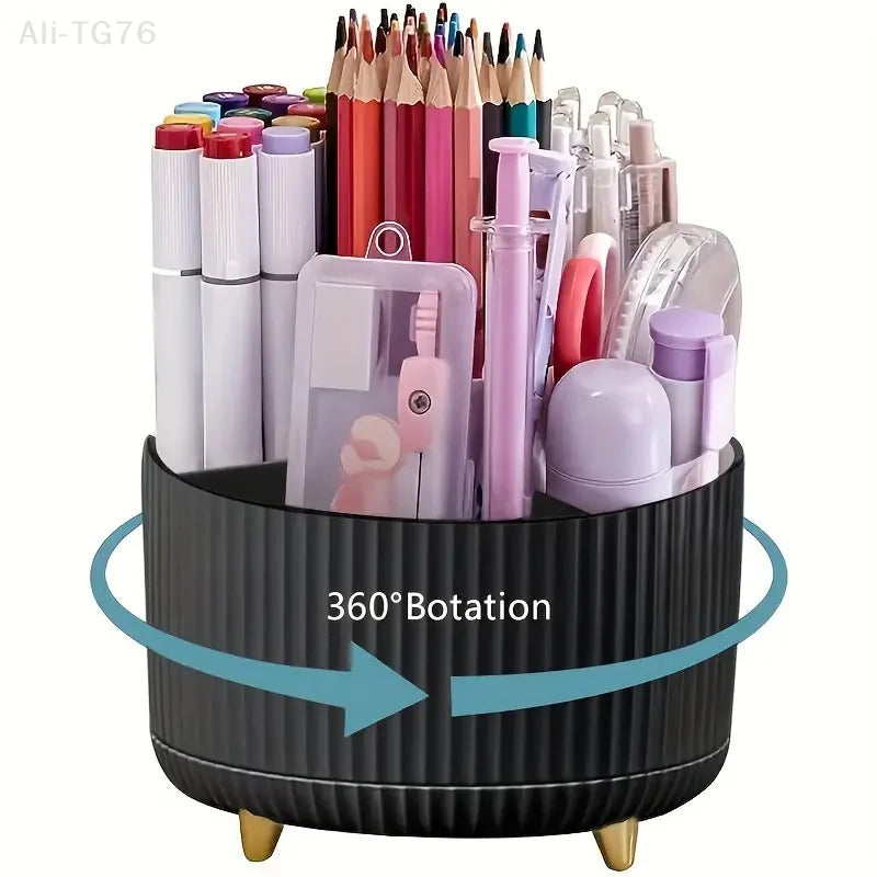360° Rotating 5-Slot Makeup Brush Holder & Desk Organizer