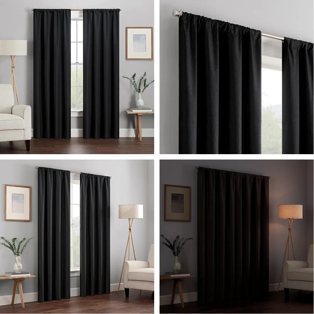 1/2pc Panel Blackout Curtains Black Drapes Light Reducing Thermal Insulated for Living Room Bedroom Office Window Decoration Peaceful Pleasures Health and Wellness