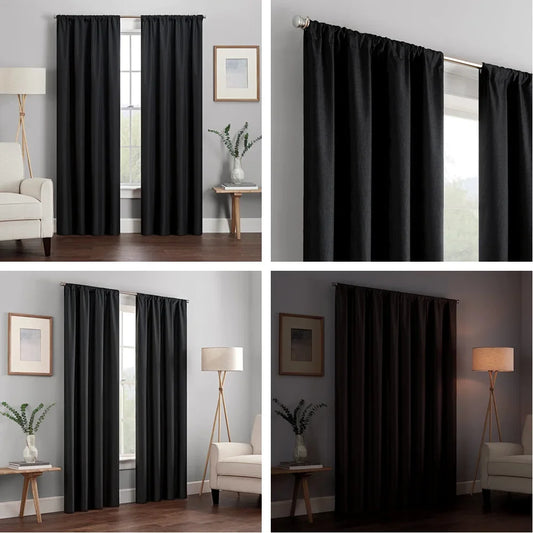 1/2pc Panel Blackout Curtains Black Drapes Light Reducing Thermal Insulated for Living Room Bedroom Office Window Decoration Peaceful Pleasures Health and Wellness