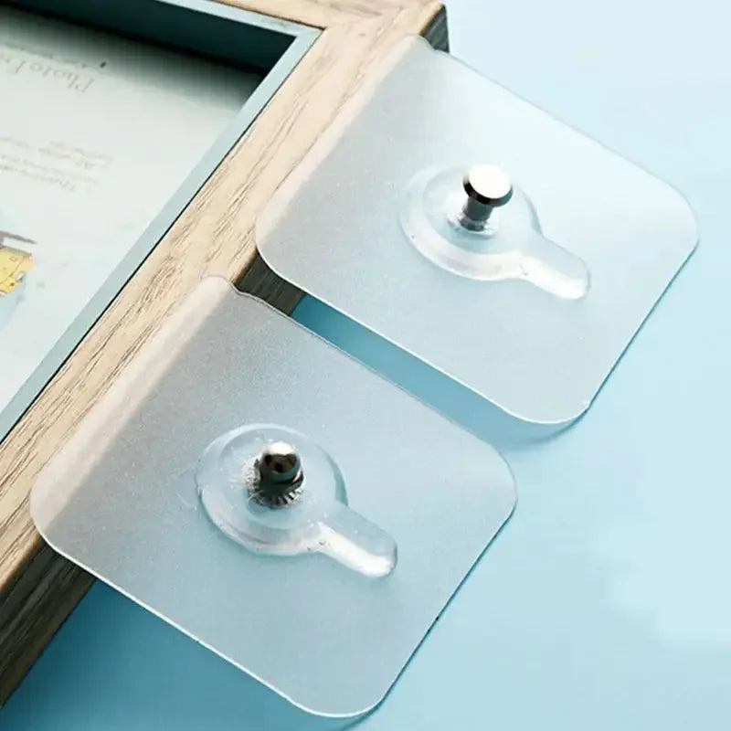 10-Pack Transparent Self-Adhesive Wall Hooks – No Damage
