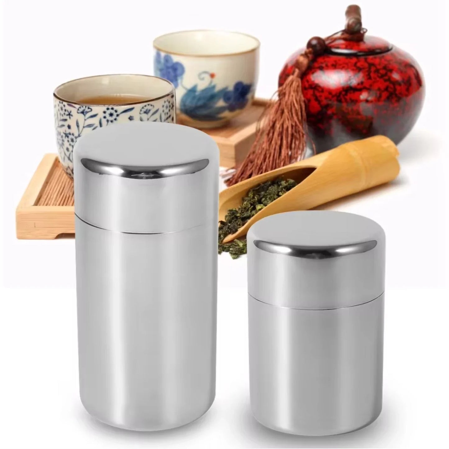 Hot Sale Double Lid Tea Tin 400ml/550ml Stainless Steel Canister Moisture-proof Airtight Tea Can with Inner Lid Tea Caddy Tin Peaceful Pleasures Health and Wellness