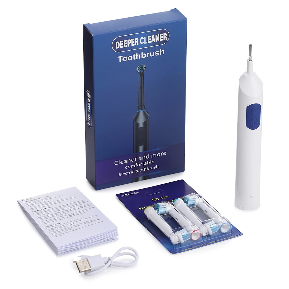 Rotary Electric Toothbrush for Adults 5 Modes Smart Rechargeable Auto Tooth Brushes with 4 Replacement Heads for Deep Cleaning Peaceful Pleasures Health and Wellness WHITE