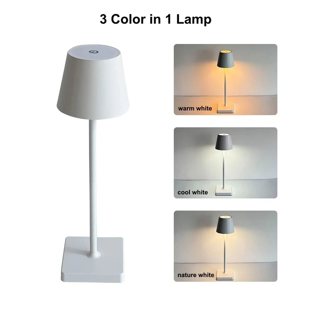 Rechargeable Table Lamp LED Touch Sensor Desktop Night Light Wireless Reading Lamp for Restaurant Hotel Bar Bedroom Decor Light Peaceful Pleasures Health and Wellness E Style-White