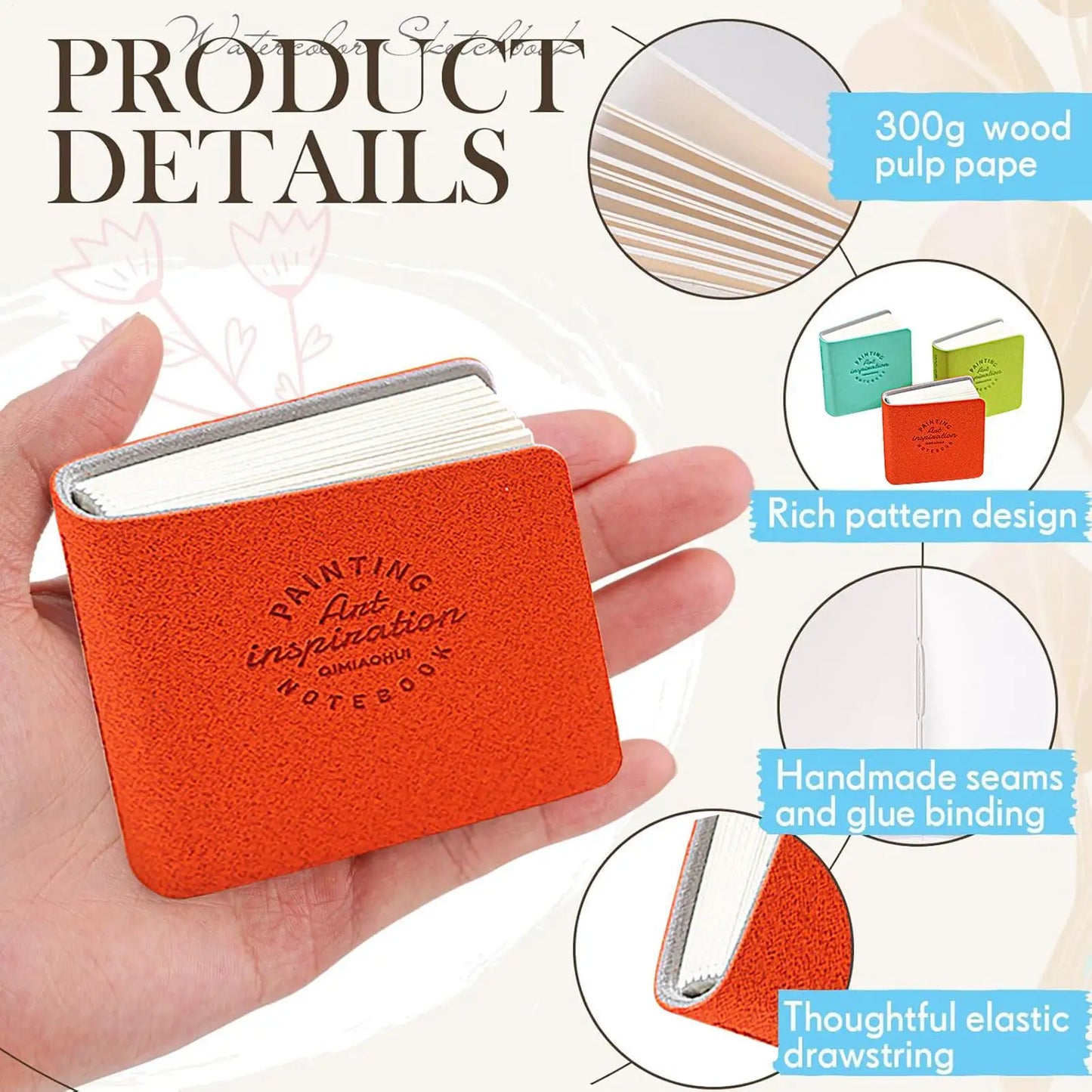 Mini Pocket Sketchbook Set of 3 | 300gsm Blank Art Paper, 48 Sheets