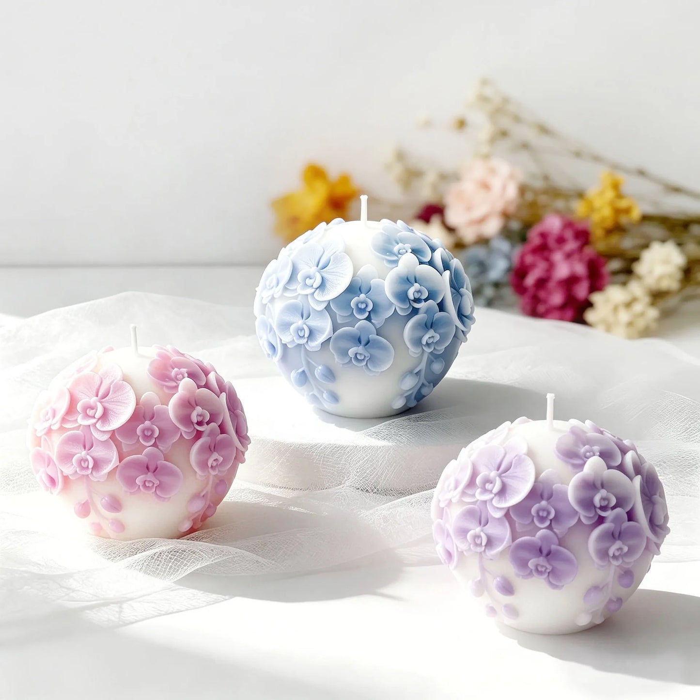 3D Orchid Ball Silicone Mold – Flower Sphere Candle & Soap