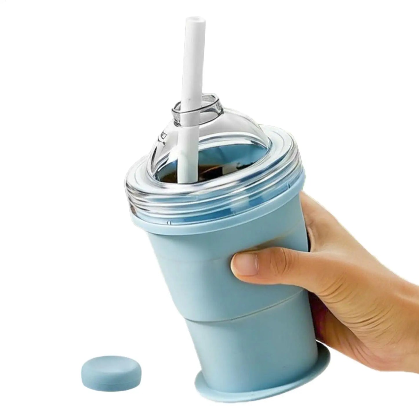 2-in-1 Foldable Silicone Ice Ball Cup & Sphere Mold with Straw