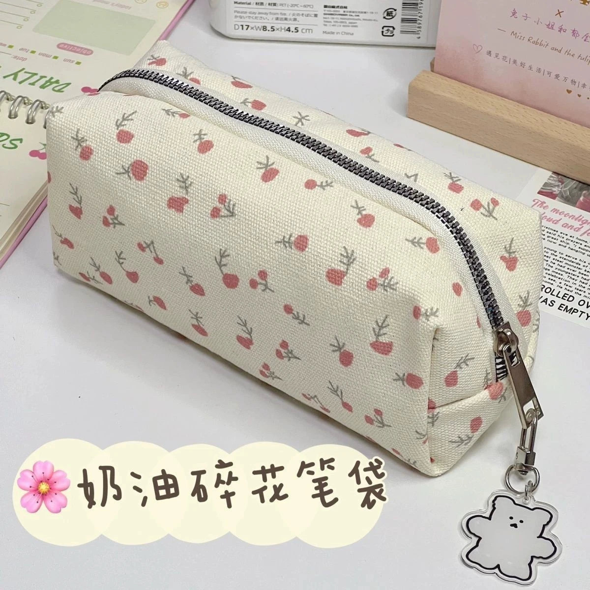 Floral Canvas Pencil Case – Large Capacity Stationery Organizer