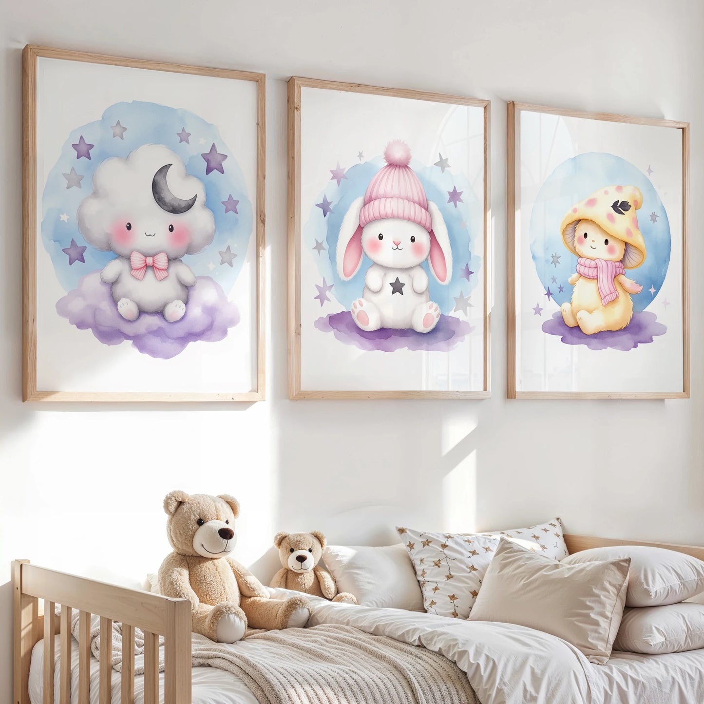 Cartoon Watercolor Purple Animal Canvas Wall Art | Kids Room