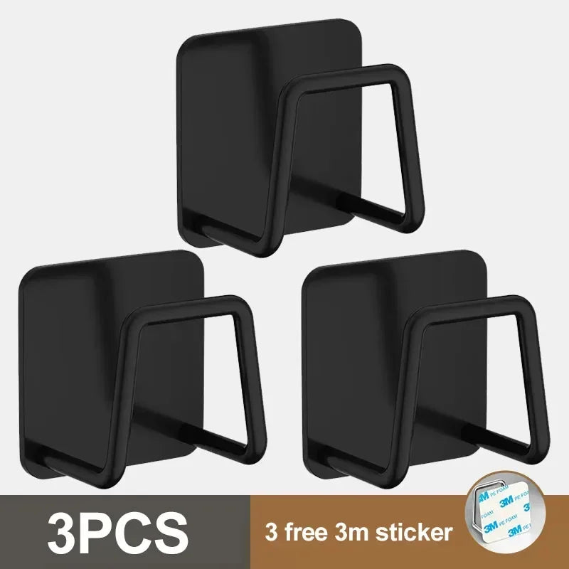 1/2/3/4/5PC Stainless Steel Hanging Hook Storage Rack Sink Sponges Drain Drying Rack Self Adhesive Storage Holder Wall Hooks Peaceful Pleasures Health and Wellness Black-3PCS