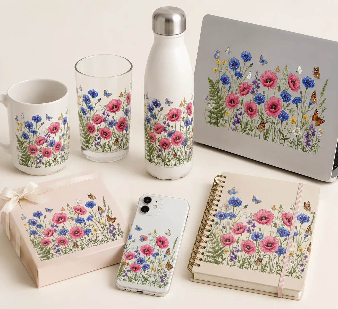 Watercolor Wildflower Butterfly Decal | Botanical Wall Sticker