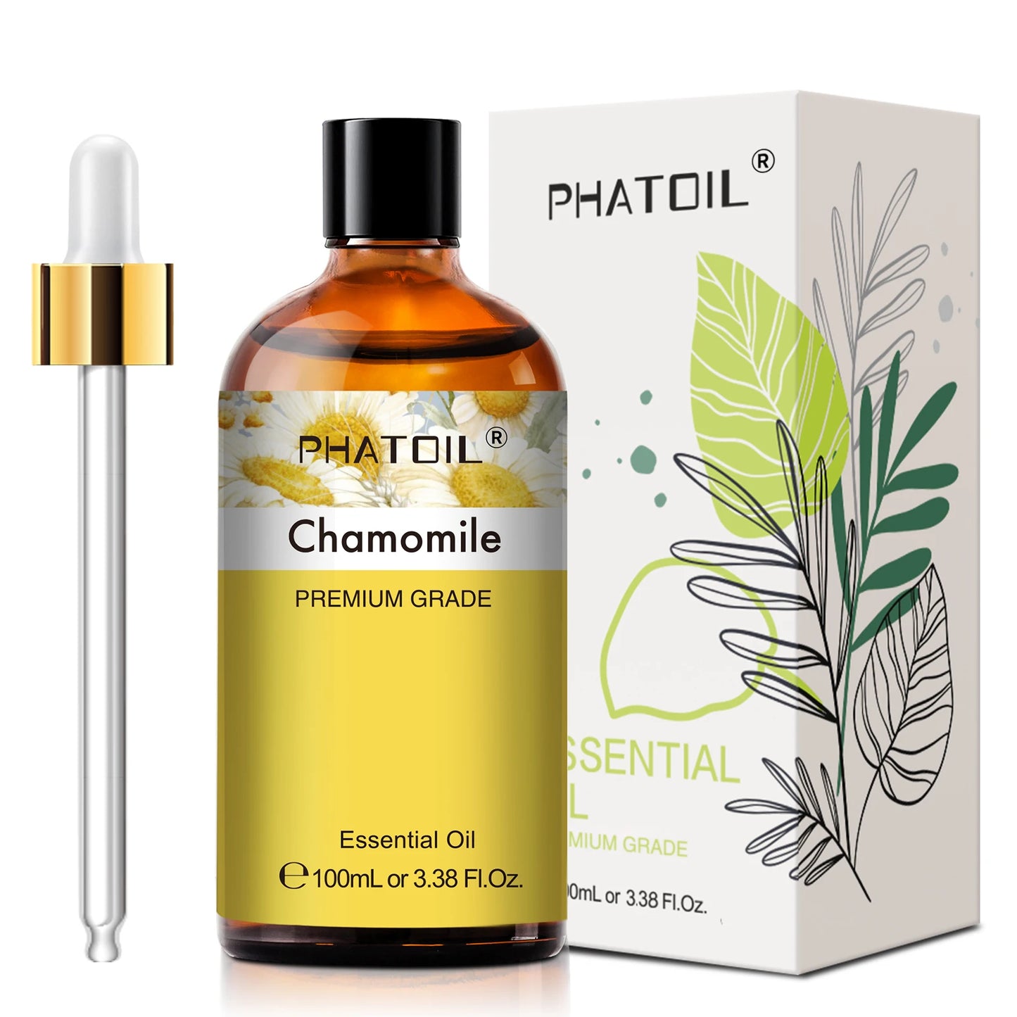 PHATOIL 100ml Pure Essential Oil Lavender Jasmine Vanilla Sandalwood Sweet Orange Lemon Aromatherpay Essential Oils For Diffuser Peaceful Pleasures Health and Wellness Chamomile United States 100ml