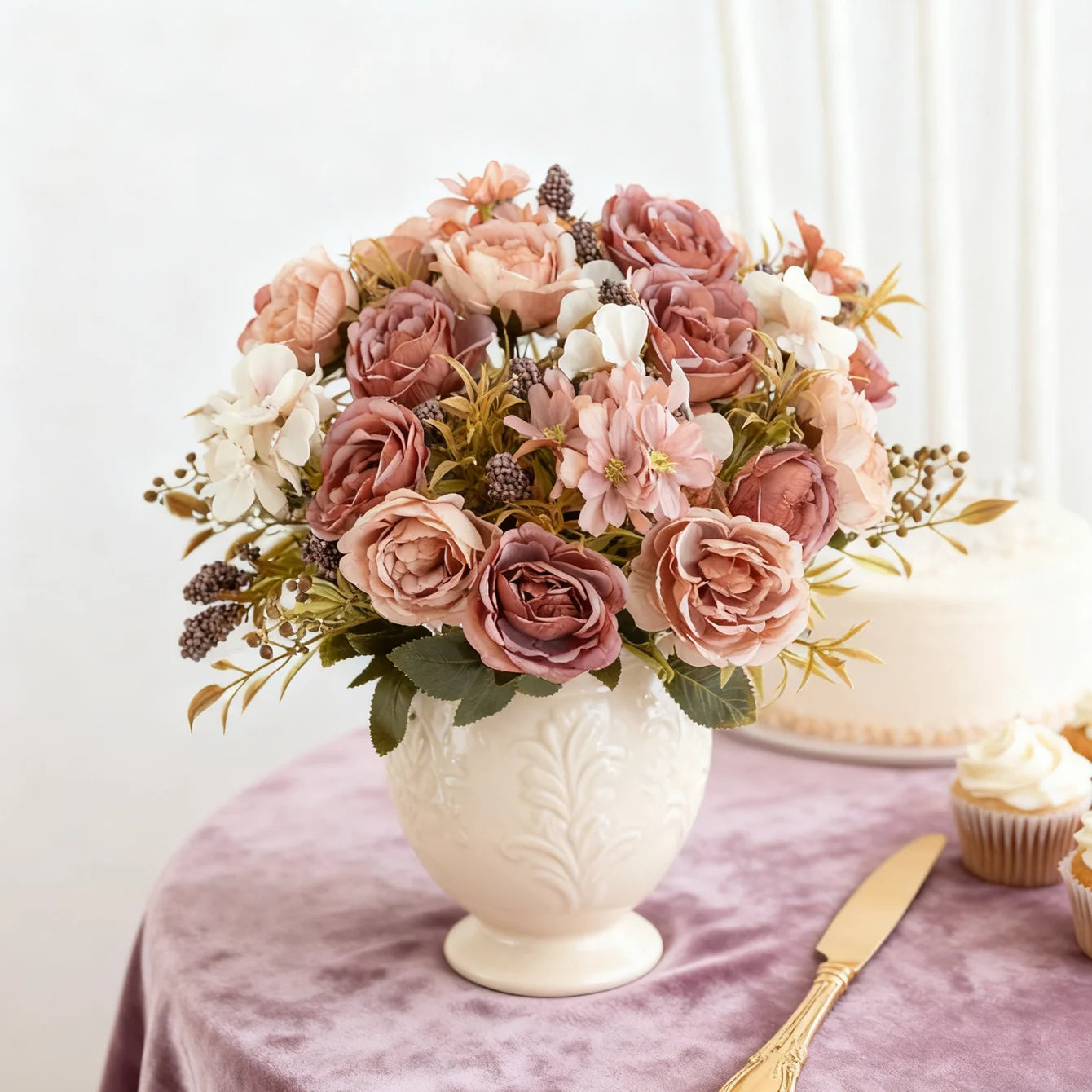 Artificial Silk Roses & Peony Bouquet | Wedding & Home Decor