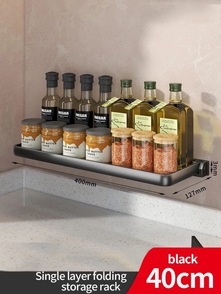 Foldable Wall-Mounted Kitchen Spice & Utensil Rack Organizer