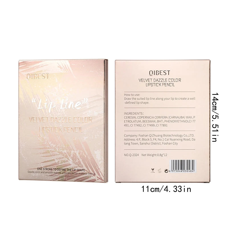 12 Colors Lip Liner Set Highlights The Color Not Easy To Smudge Lasting Non-stick Cup Golden Tube Waterproof Lip Liner Women's M Peaceful Pleasures Health and Wellness
