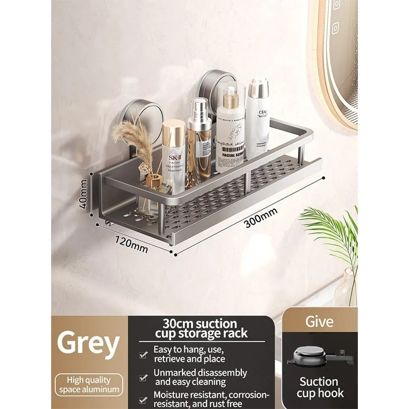 No-Drill Suction Cup Bathroom Shelf | Aluminum Wall Organizer