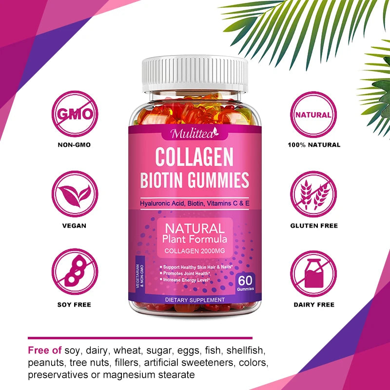 Collagen Gummies with Biotin, Vitamin C & E – Hair, Skin, Nails & Joints | 60 Count Peaceful Pleasures Health and Wellness