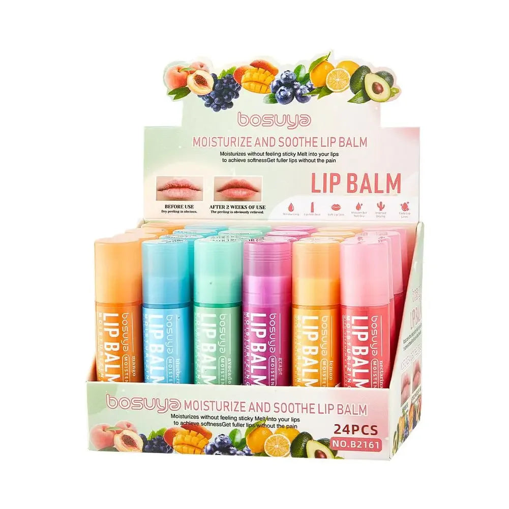 24Pcs Fruit Series Lip Balm Set Honey Grape Avocado Moisturizing Bulk Mini Balm Pack for Dry Cracked Lips Hydrating Lips Care Peaceful Pleasures Health and Wellness 24pcs kit