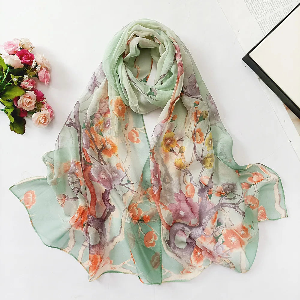 Women's Ink Lotus Chiffon Scarf – Lightweight Floral Print