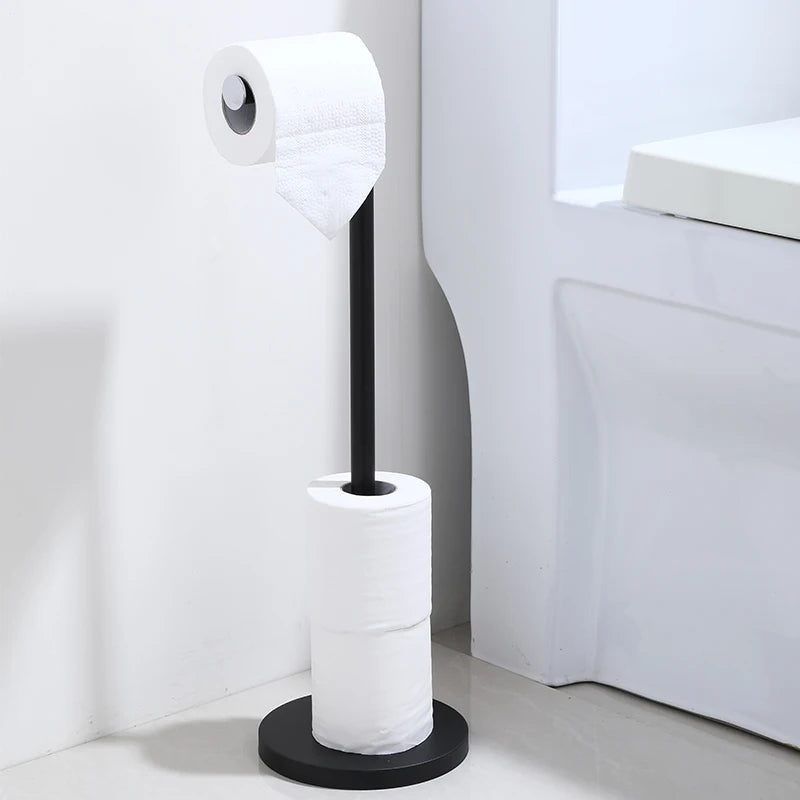 Free Standing Toilet Paper Holder Rack with Storage | Brushed Steel