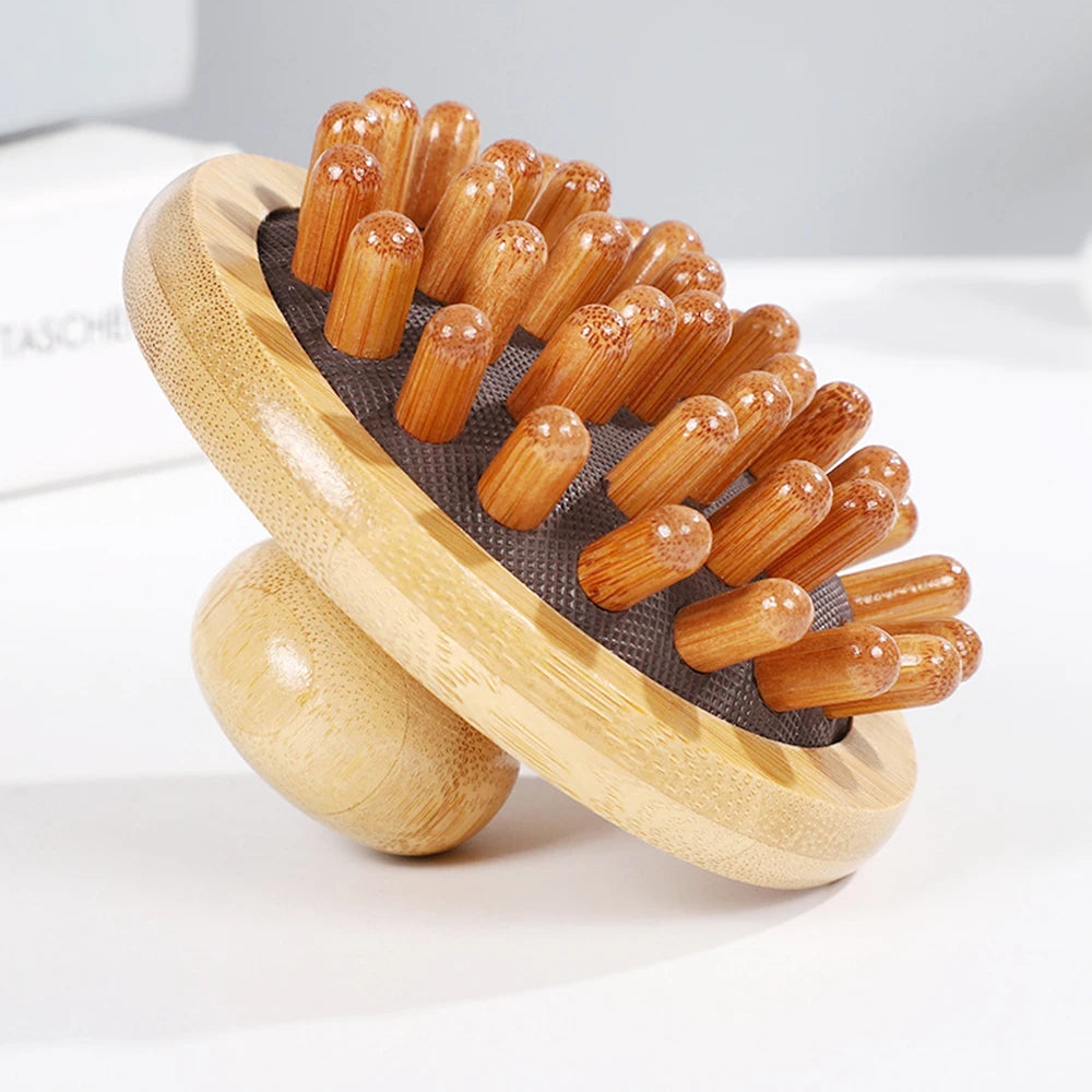 Air cushion massage brush cervical head acupoint massager wooden manual massage tool Peaceful Pleasures Health and Wellness Brown