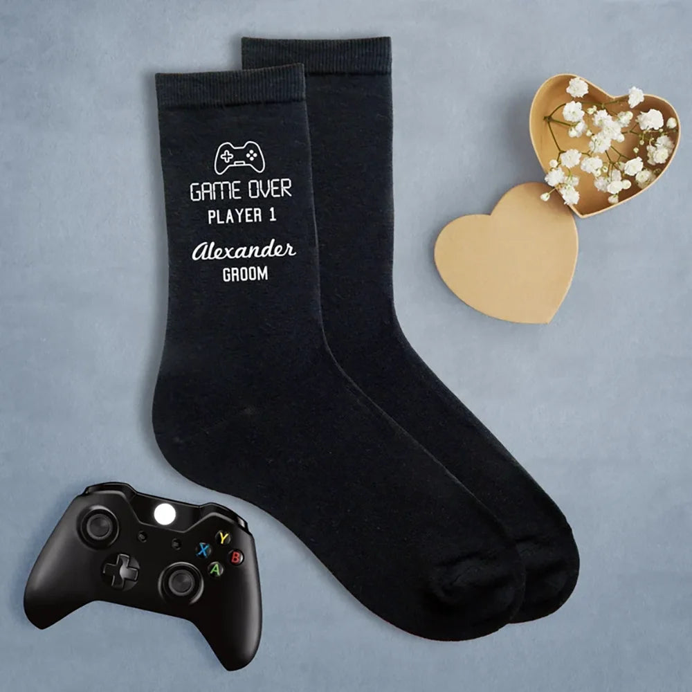 Custom Game Over Wedding Socks | Groom & Groomsmen Gift Custom Wedding Socks Peaceful Pleasures Health and Wellness