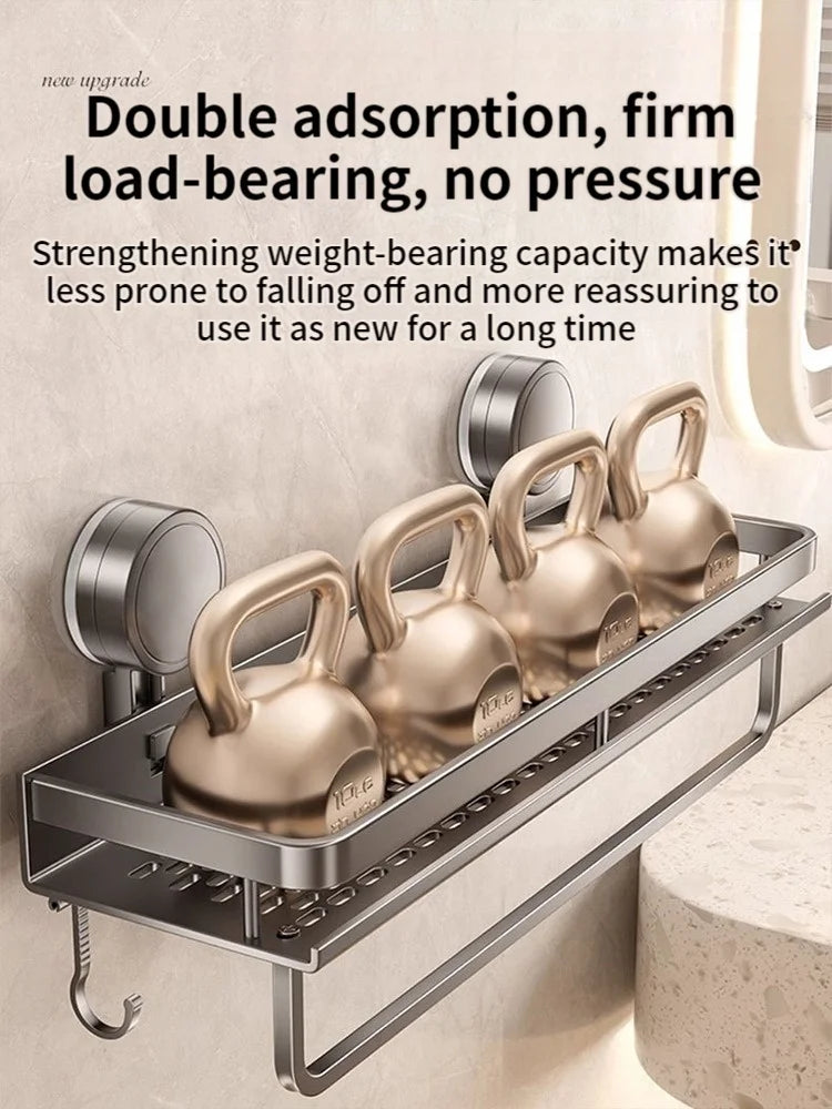 No-Drill Aluminum Suction Cup Bathroom Shelf Wall Organizer