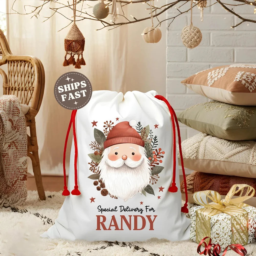 Personalized Santa Sack | Custom Christmas Drawstring Gift Bag Christmas Gift Bag Peaceful Pleasures Health and Wellness