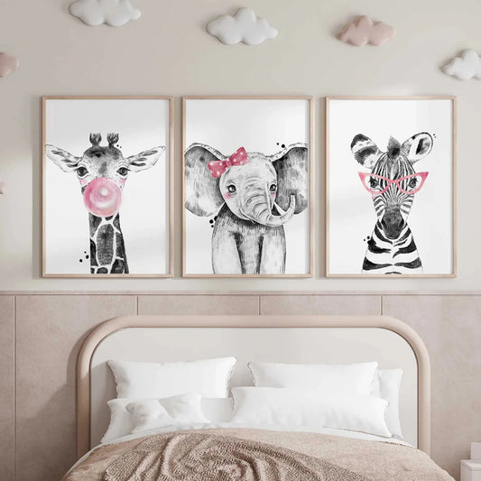 3-Piece Girls Safari Canvas Wall Art | Kids Room Decor Prints Canvas Wall Art Peaceful Pleasures Health and Wellness G4441-3pcs 21x30cm Unframed