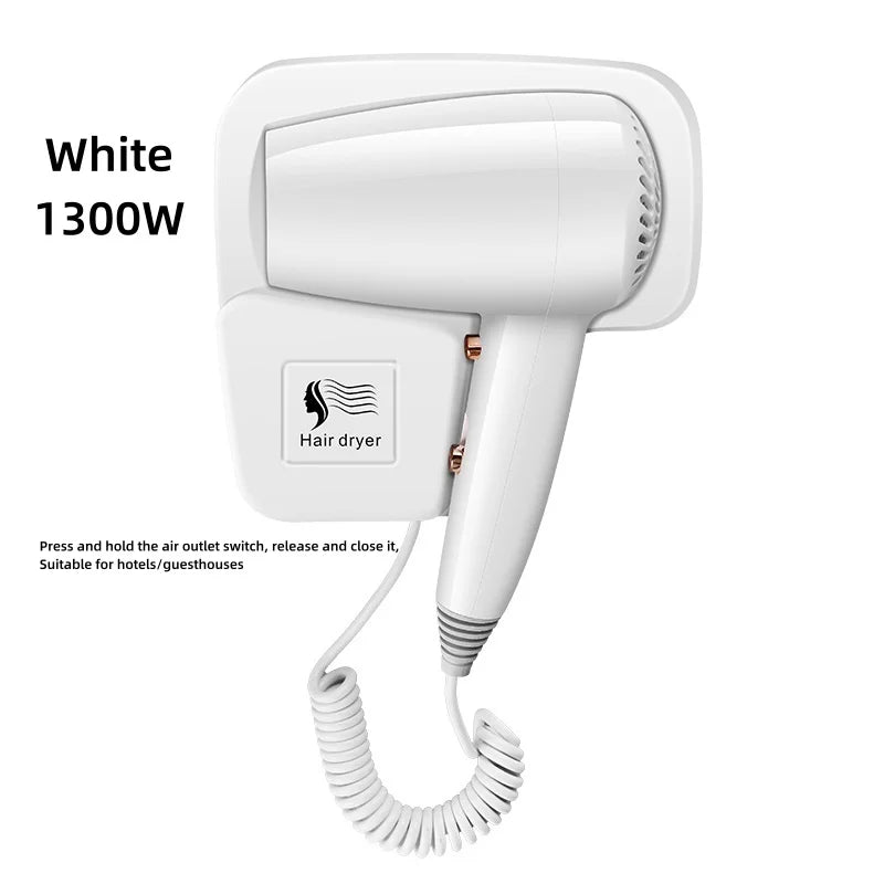 Latest Hotel/Guesthouse Specific Wall Mounted Non Punching Hair Dryer 1600w High-Power Fast Drying Blue Light Hair Care Hair Dry Peaceful Pleasures Health and Wellness C-White -1300W EU