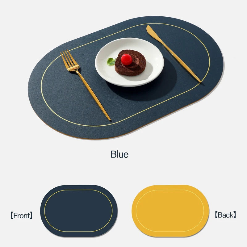 Faux Leather Placemats Double-Sided Color Oval Design Home Decor Kitchen Dining Table Placemats Heat Resistant pad Peaceful Pleasures Health and Wellness Blue 45x30 cm Oval